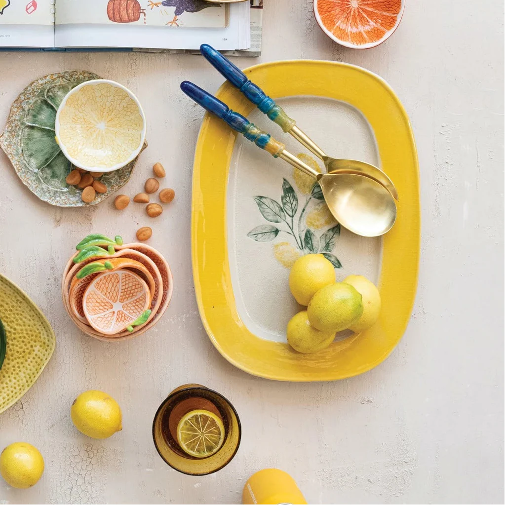 Creative Co-op - Reactive Crackle Glaze Stoneware Plate with Lemons
