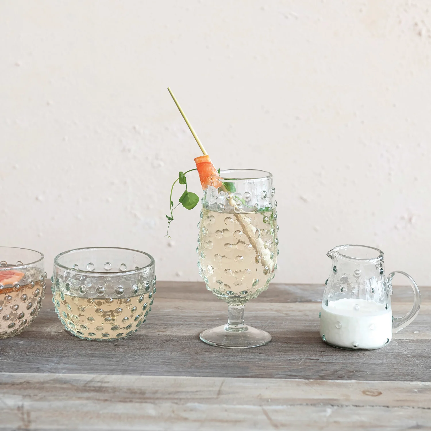 Creative Co-op - Recycled Glass Hobnail Stemmed Drinking Glass - Image 2