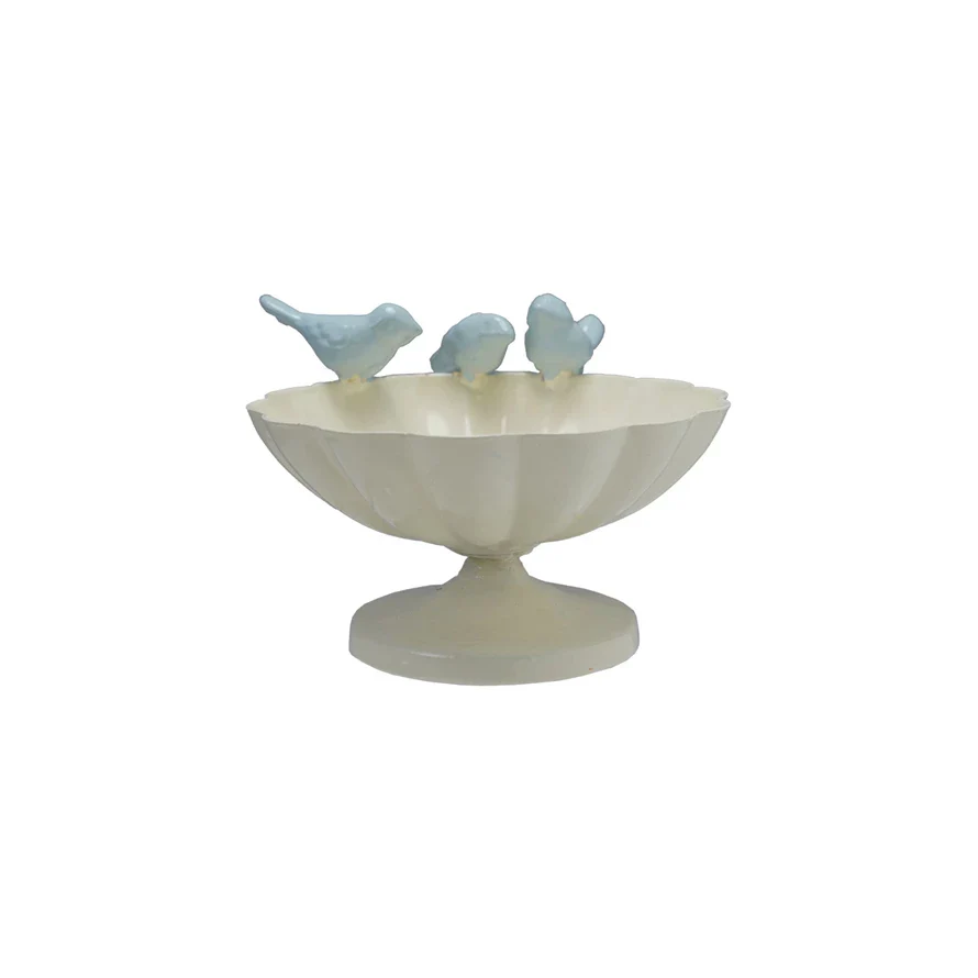 Creative Co-op - Scalloped Metal Bowl with Birds on Rim - Image 2