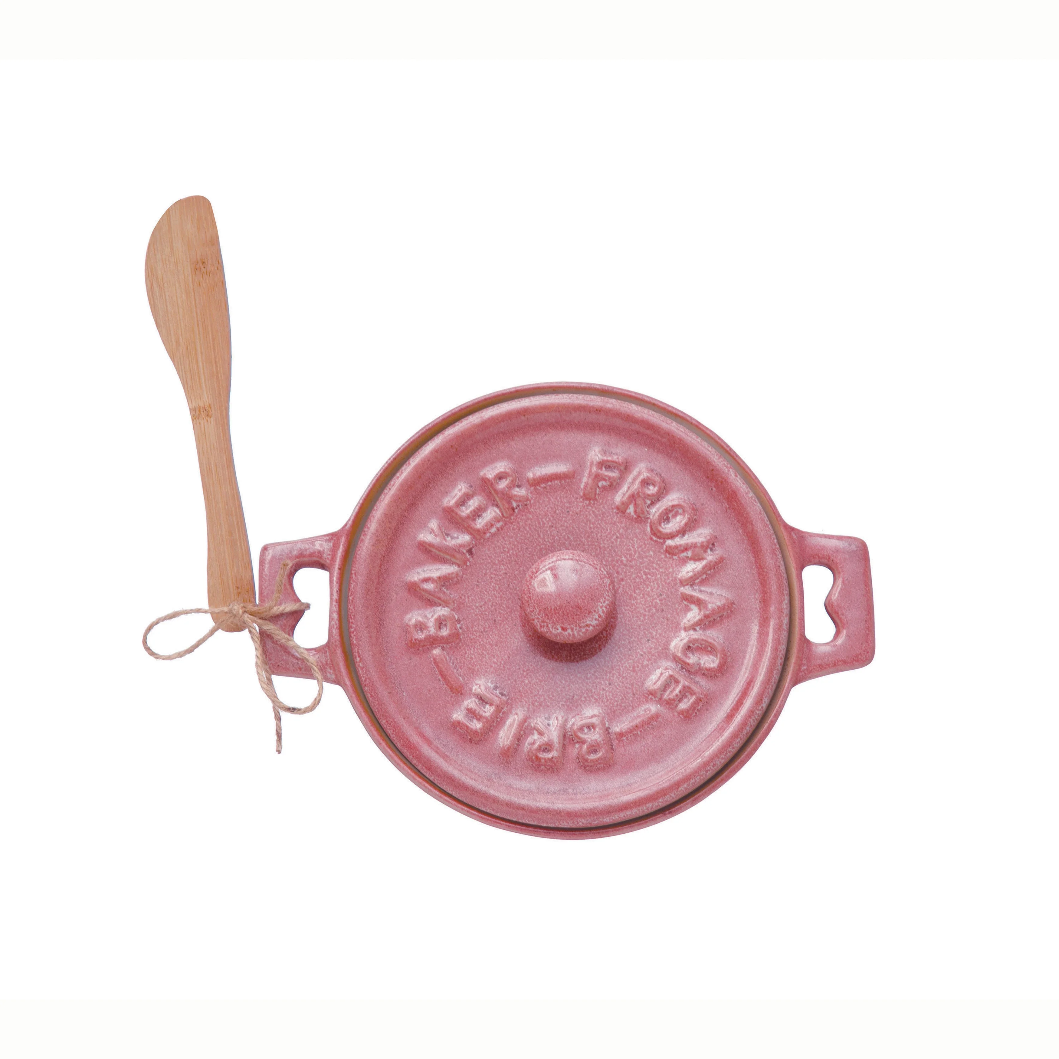 Creative Co-op - Stoneware Brie Baker, Blush Rose - Image 4