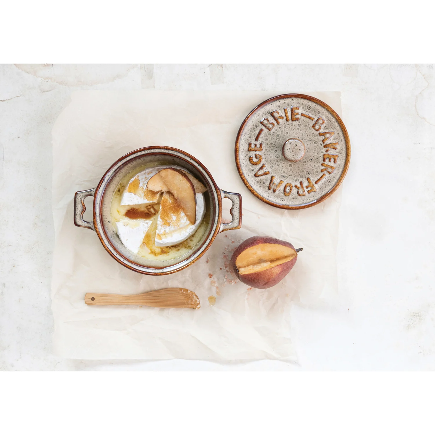 Creative Co-op - Stoneware Brie Baker, Tan