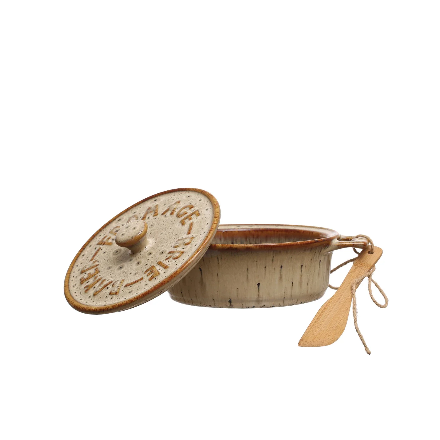 Creative Co-op - Stoneware Brie Baker, Tan - Image 3