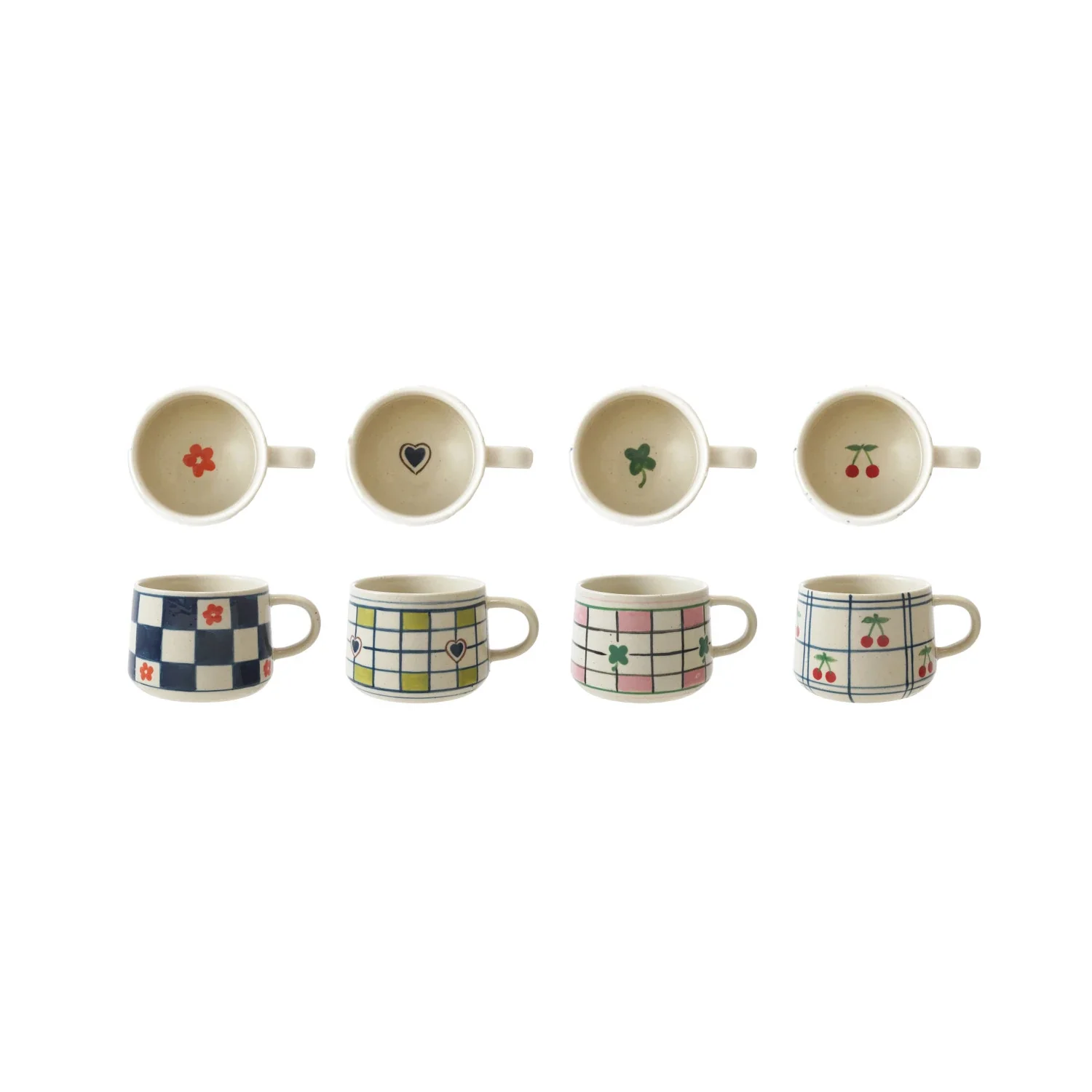 Creative Co-op - Stoneware Check Mug with Pattern - Image 2