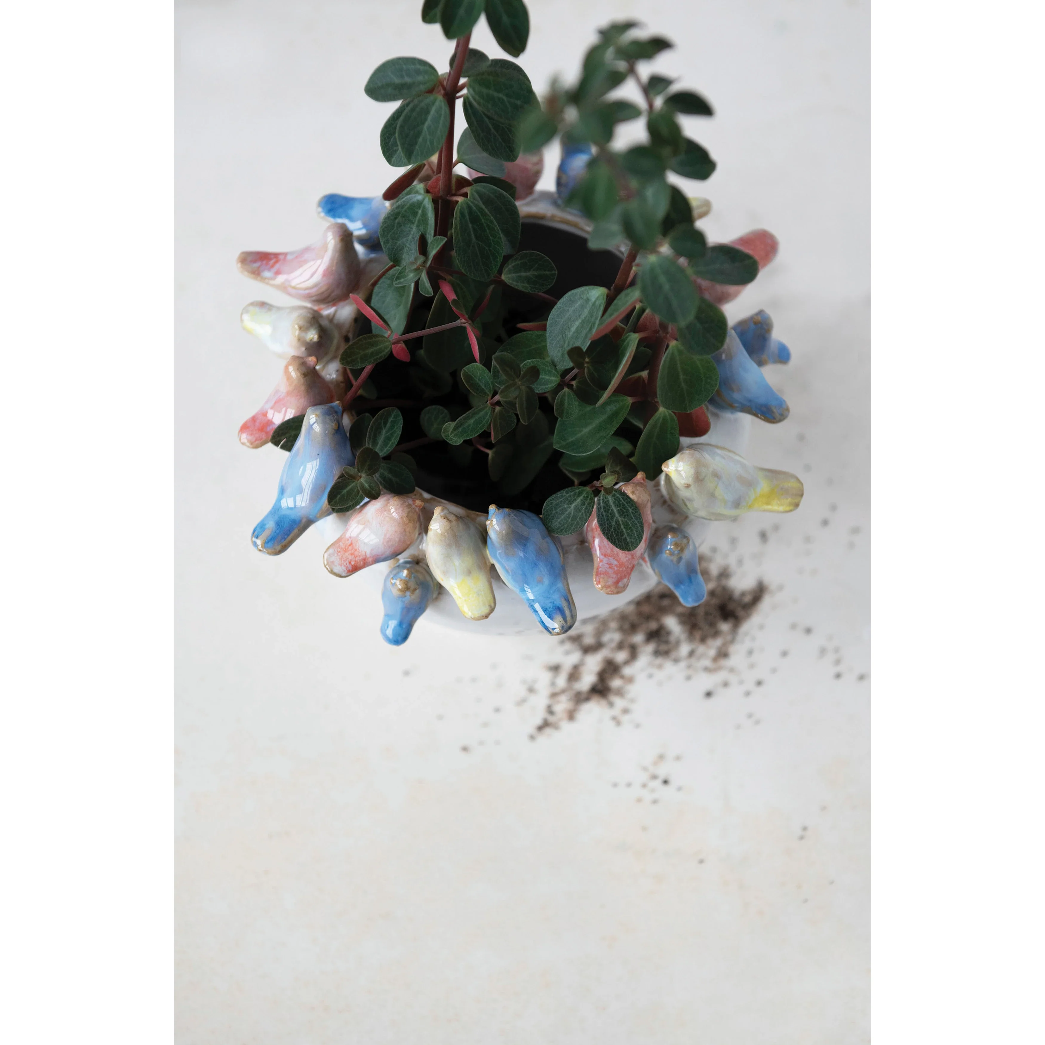 Creative Co-op - Stoneware Planter with Birds on Rim - Image 3