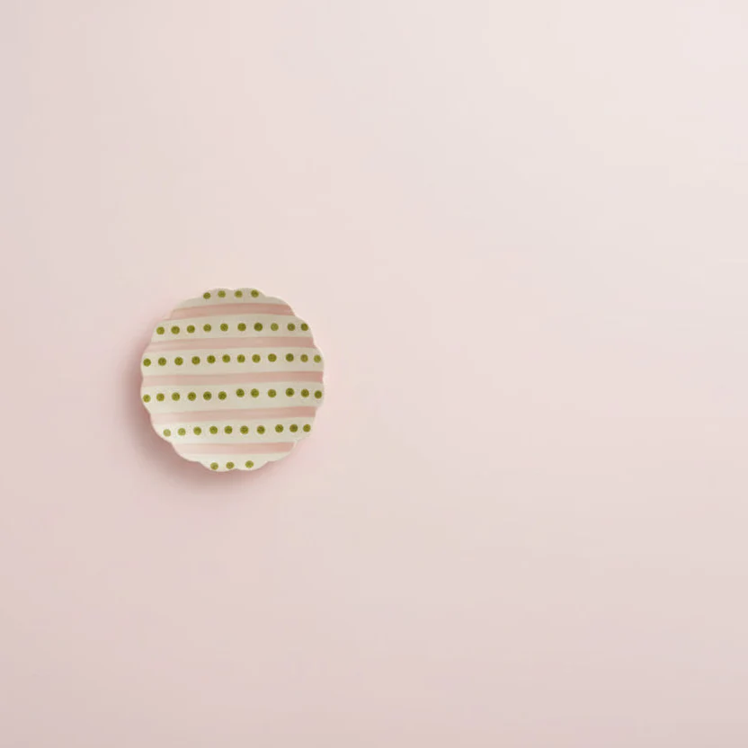 Creative Co-op - Stoneware Scalloped Plate with Striped Pattern - Image 4