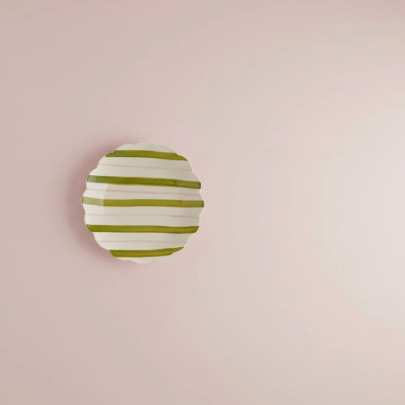 Creative Co-op - Stoneware Scalloped Plate with Striped Pattern - Image 5
