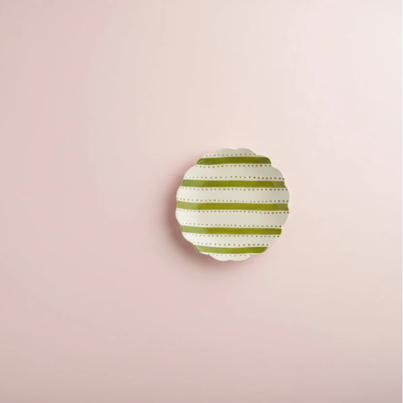 Creative Co-op - Stoneware Scalloped Plate with Striped Pattern - Image 6