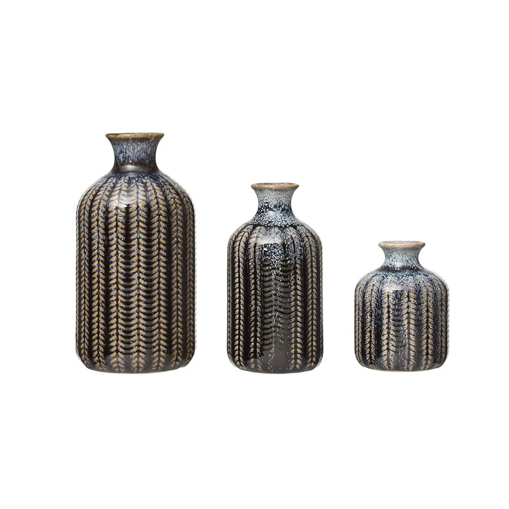Creative Co-op - Stoneware Textured Vase - Image 2