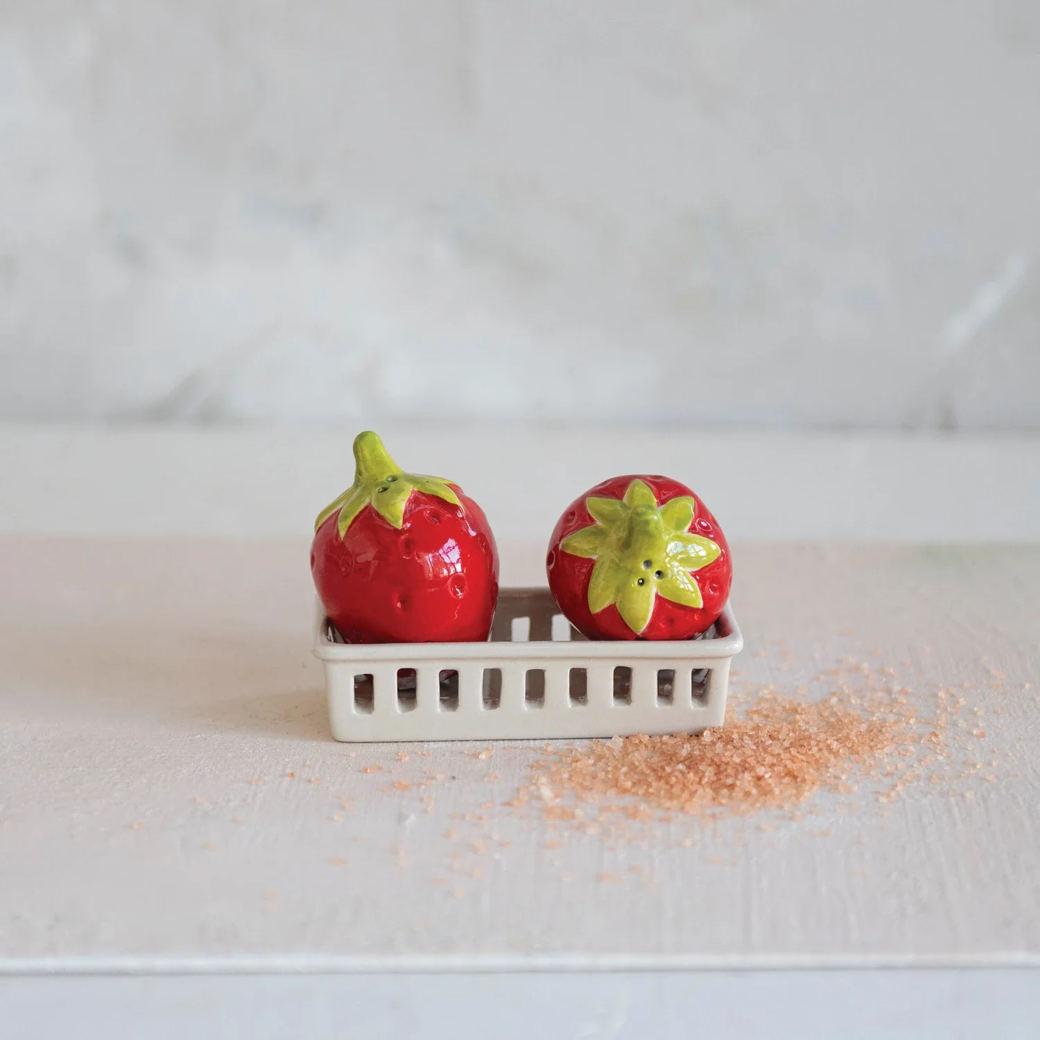 Creative Co-op - Strawberry Salt & Pepper Shakers in Basket