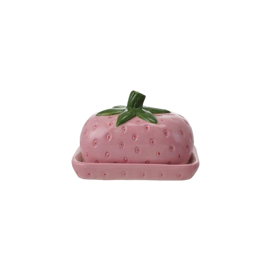 Creative Co-op - Strawberry Shaped Butter Dish - Image 2