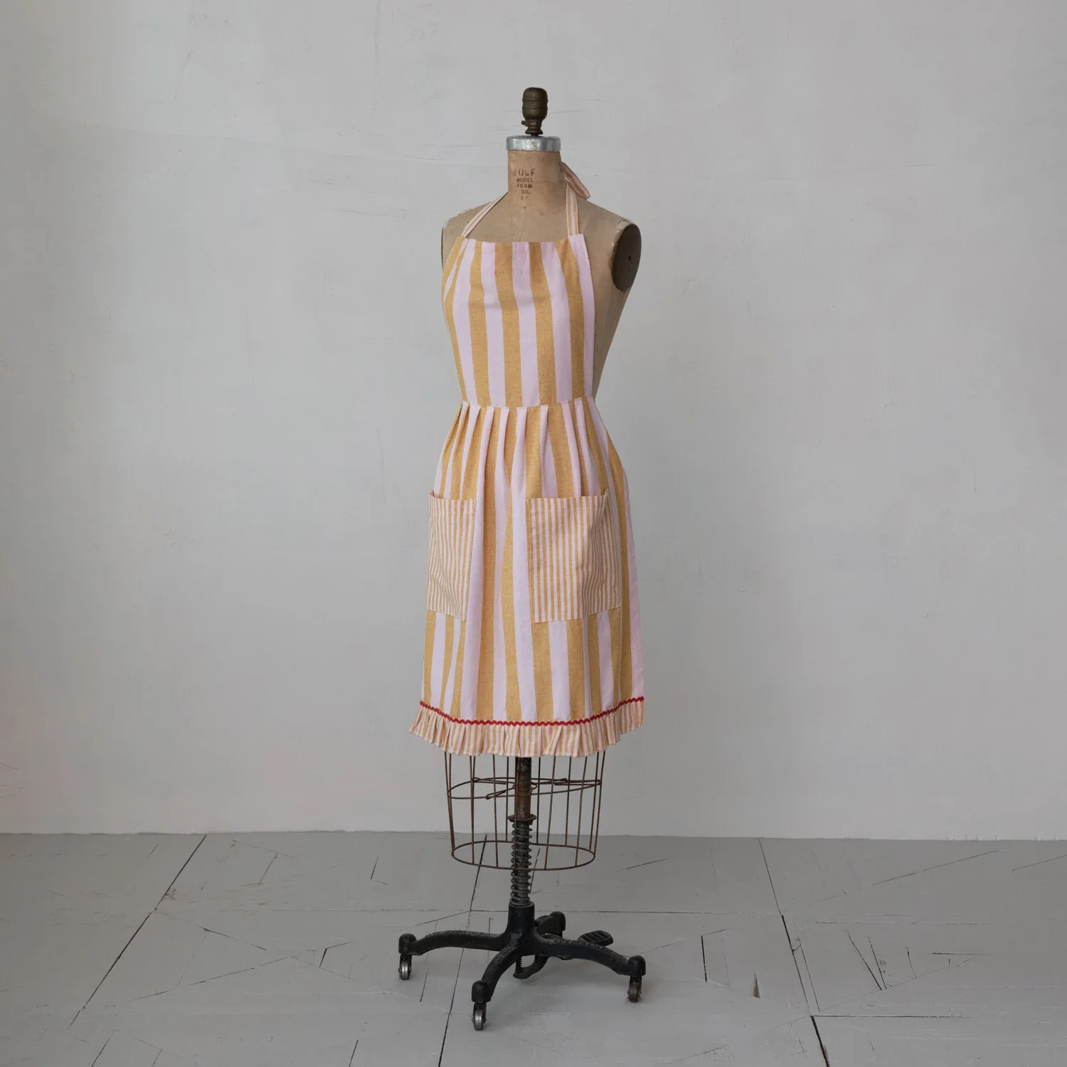 Creative Co-op - Striped Apron with Ruffle, Pockets, & Ric-Rac Trim