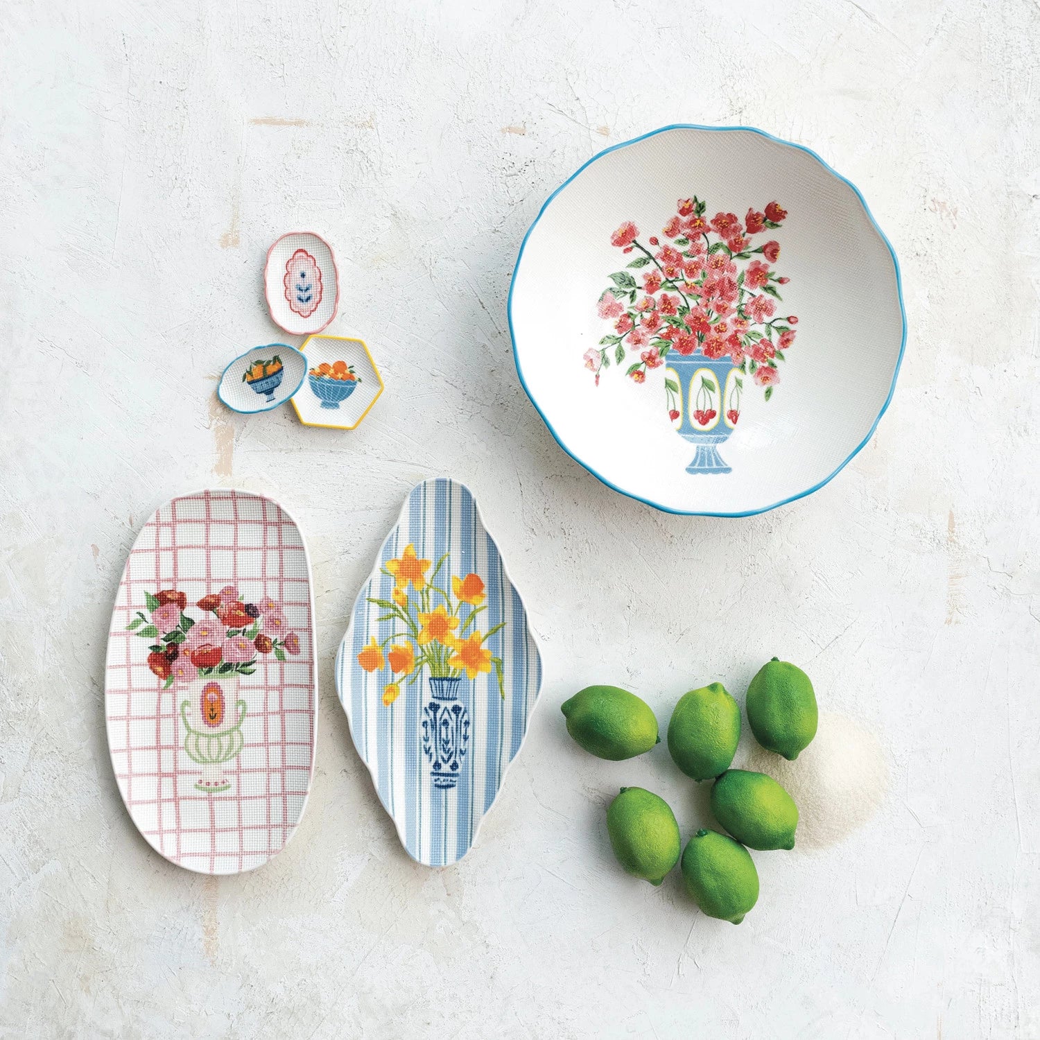 Creative Co-op - Textured Floral Salad Bowl - Image 3