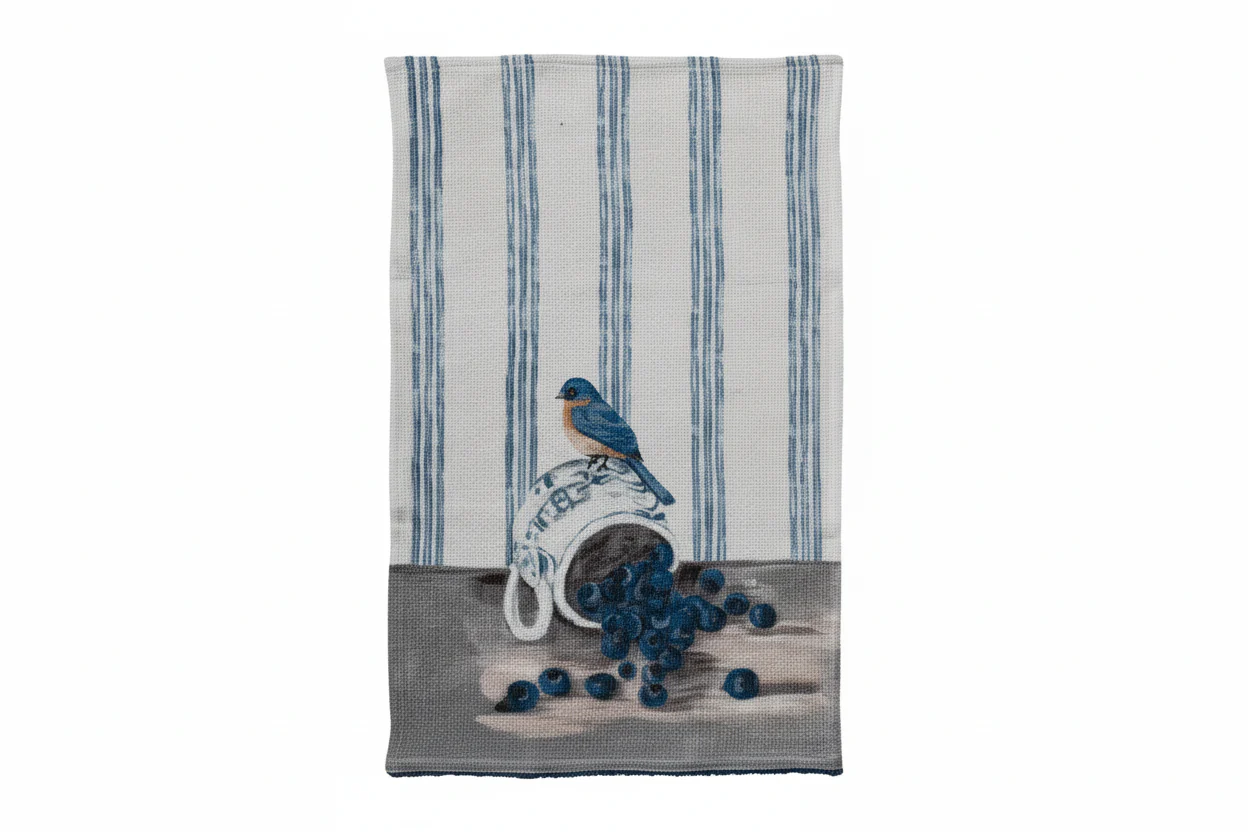Creative Co-op - Waffle Weave Tea Towel with Bird & Fruit - Image 2
