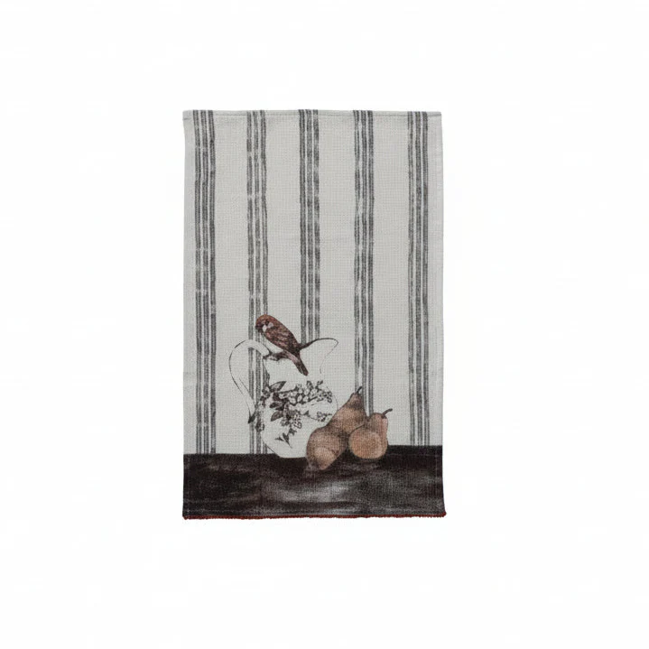 Creative Co-op - Waffle Weave Tea Towel with Bird & Fruit - Image 3