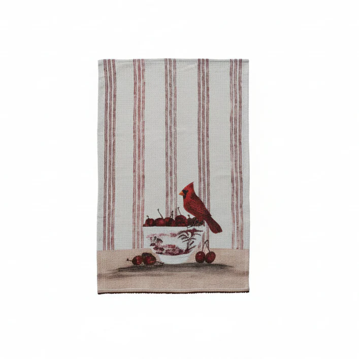 Creative Co-op - Waffle Weave Tea Towel with Bird & Fruit - Image 4