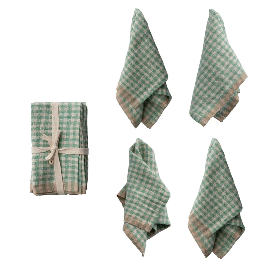 Creative Co-op - Woven Linen Aqua Gingham Napkins