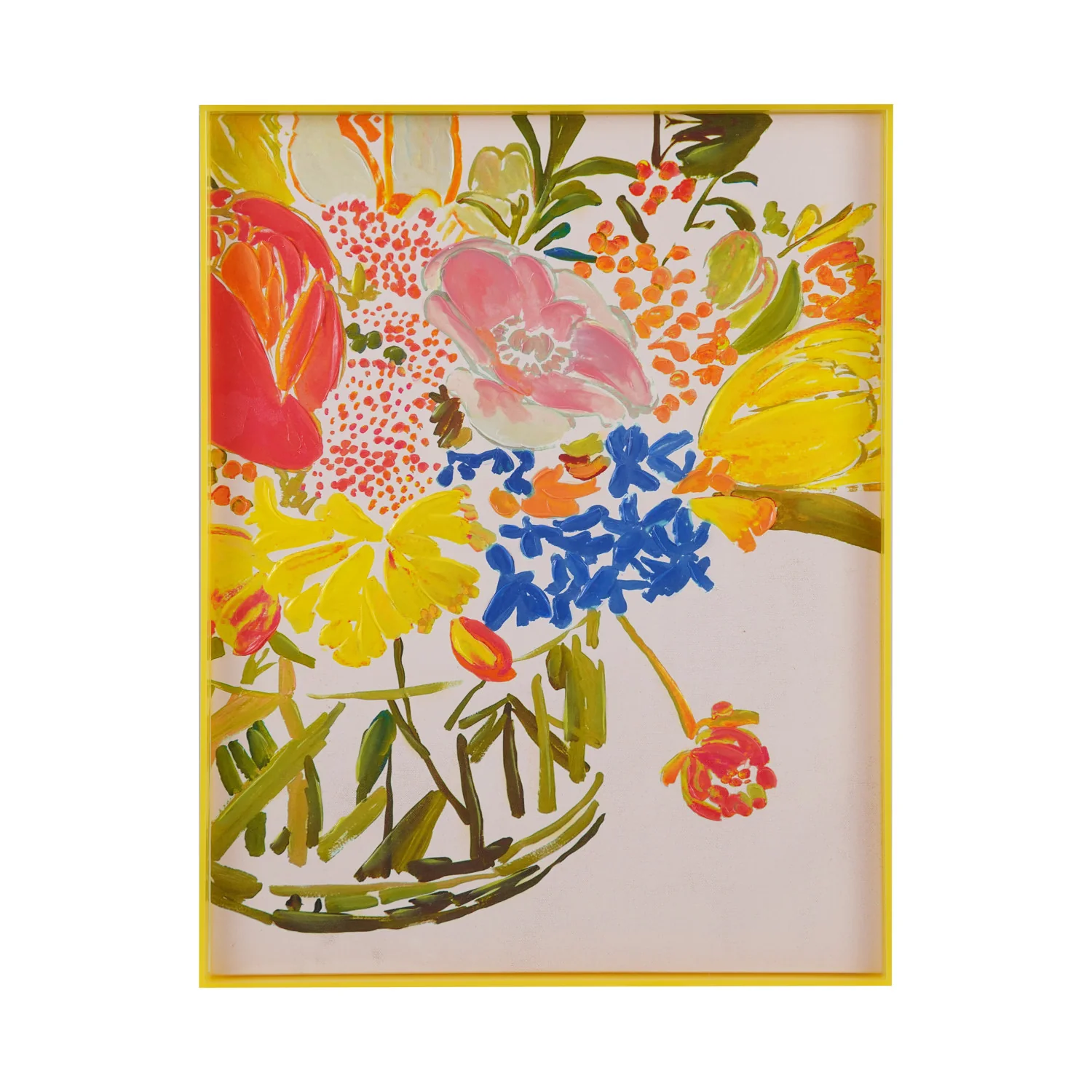 Creative Co-op - Yellow Acrylic Box Framed Floral Artwork