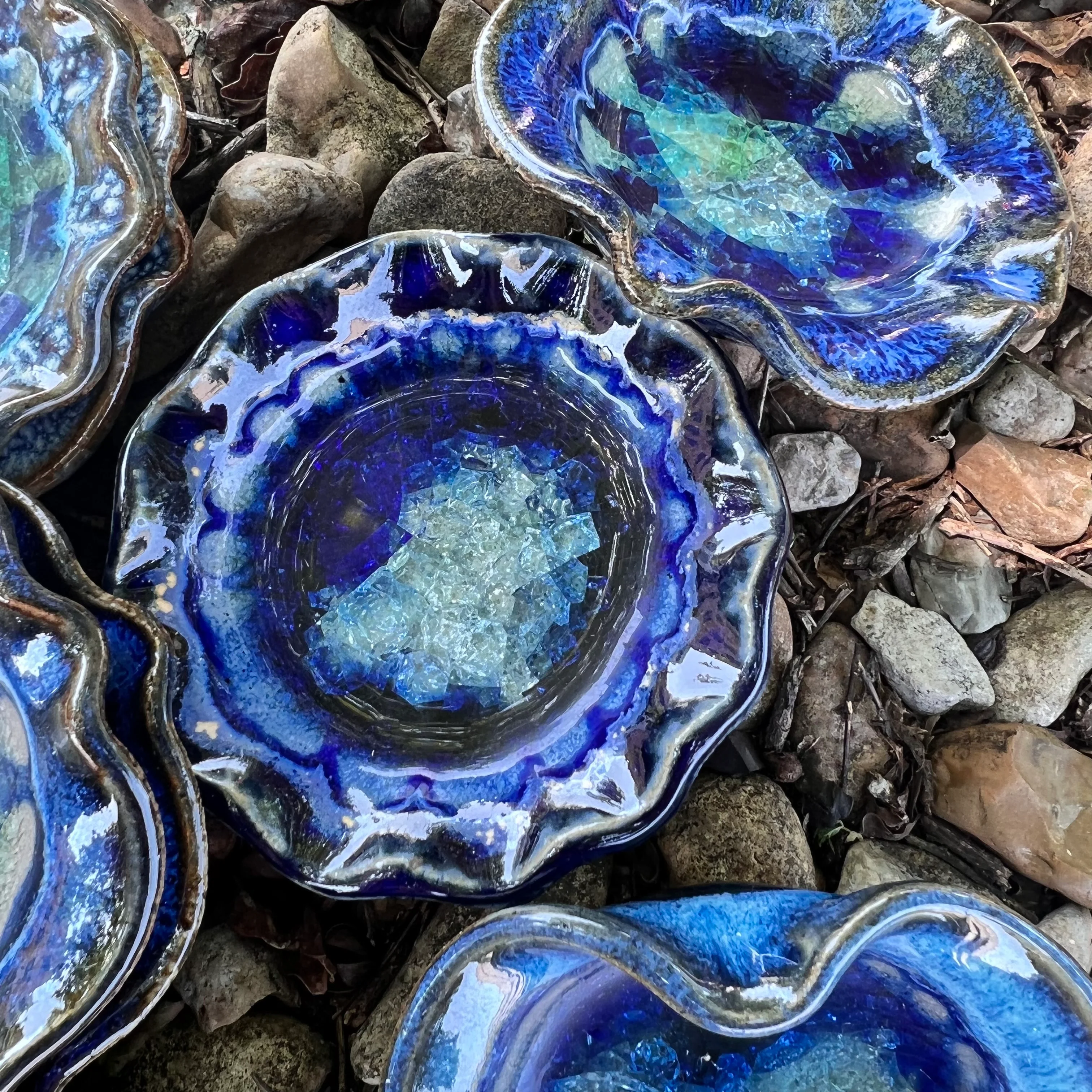 Down to Earth Pottery - Crackled Glass Little Dish, Beautiful Blues - Image 3