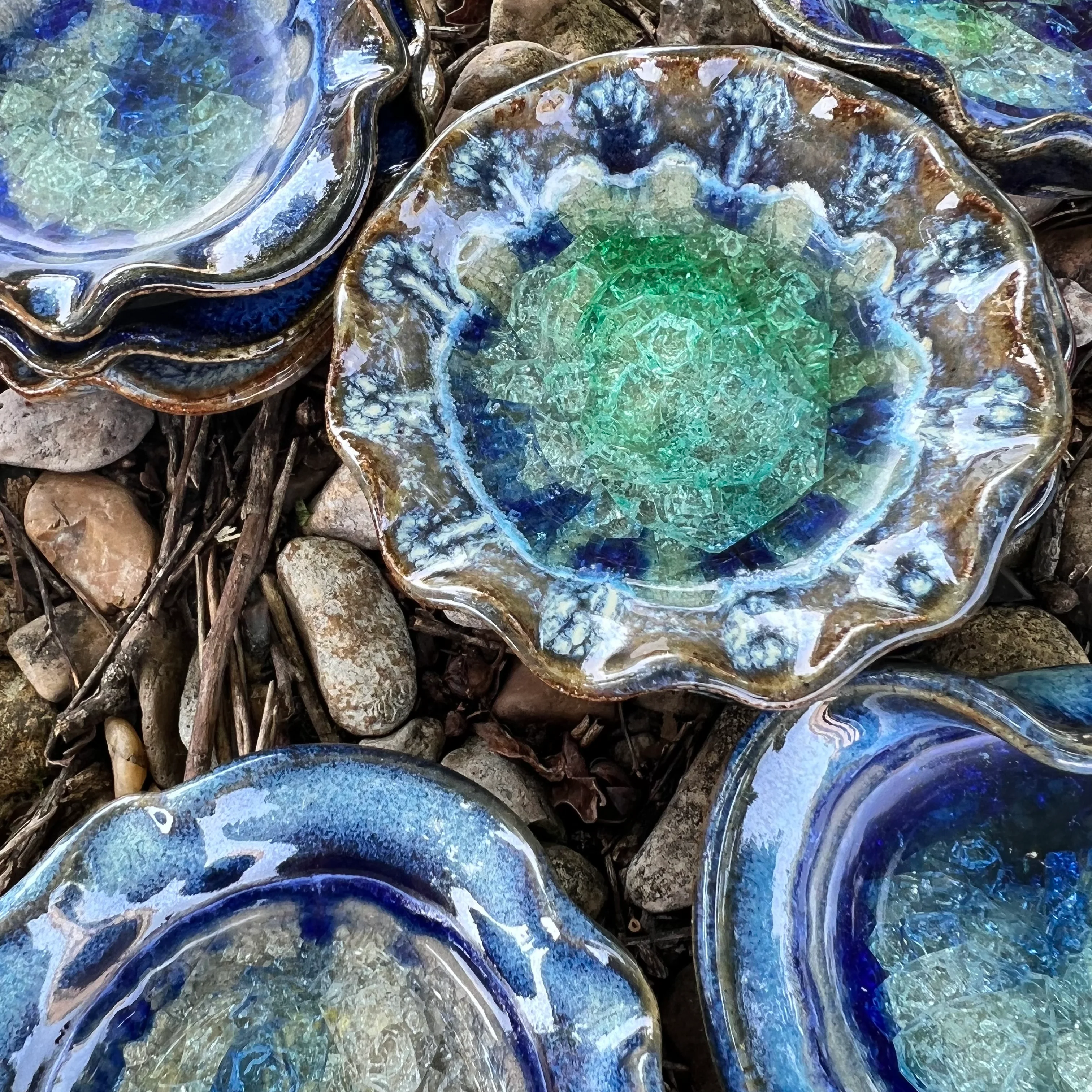 Down to Earth Pottery - Crackled Glass Little Dish, Beautiful Blues - Image 4