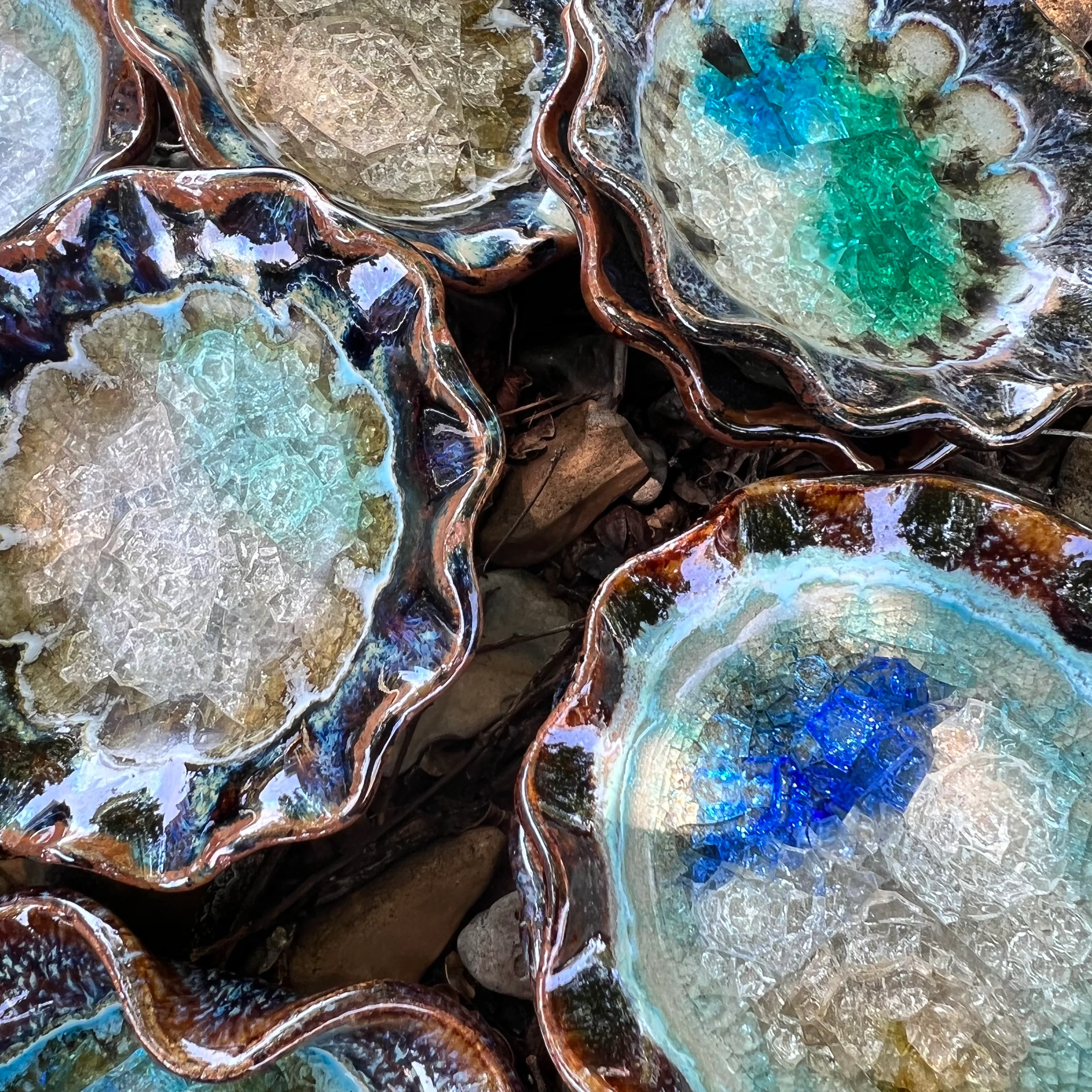 Down to Earth Pottery - Crackled Glass Little Dish, Blues & Browns - Image 3