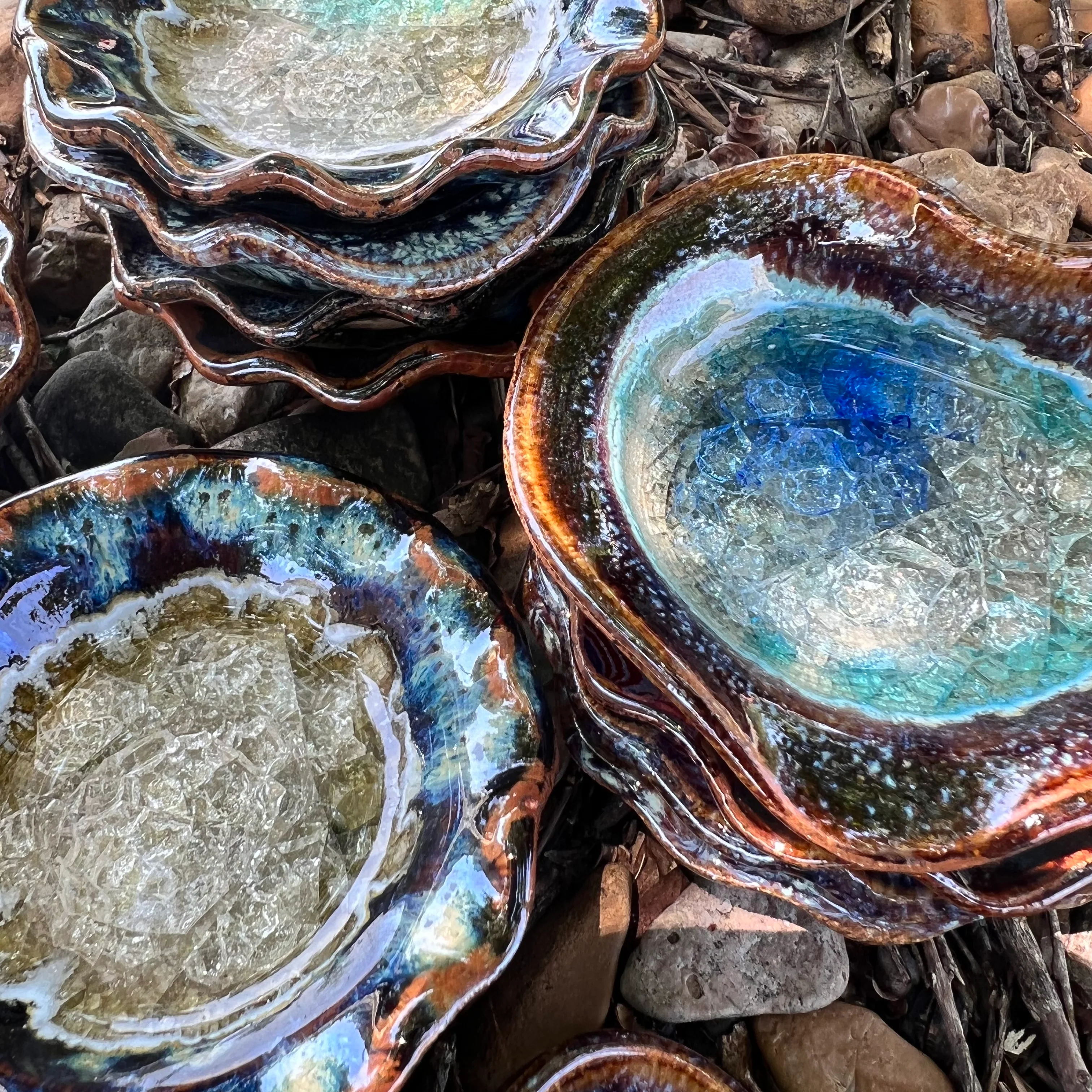 Down to Earth Pottery - Crackled Glass Little Dish, Blues & Browns - Image 4