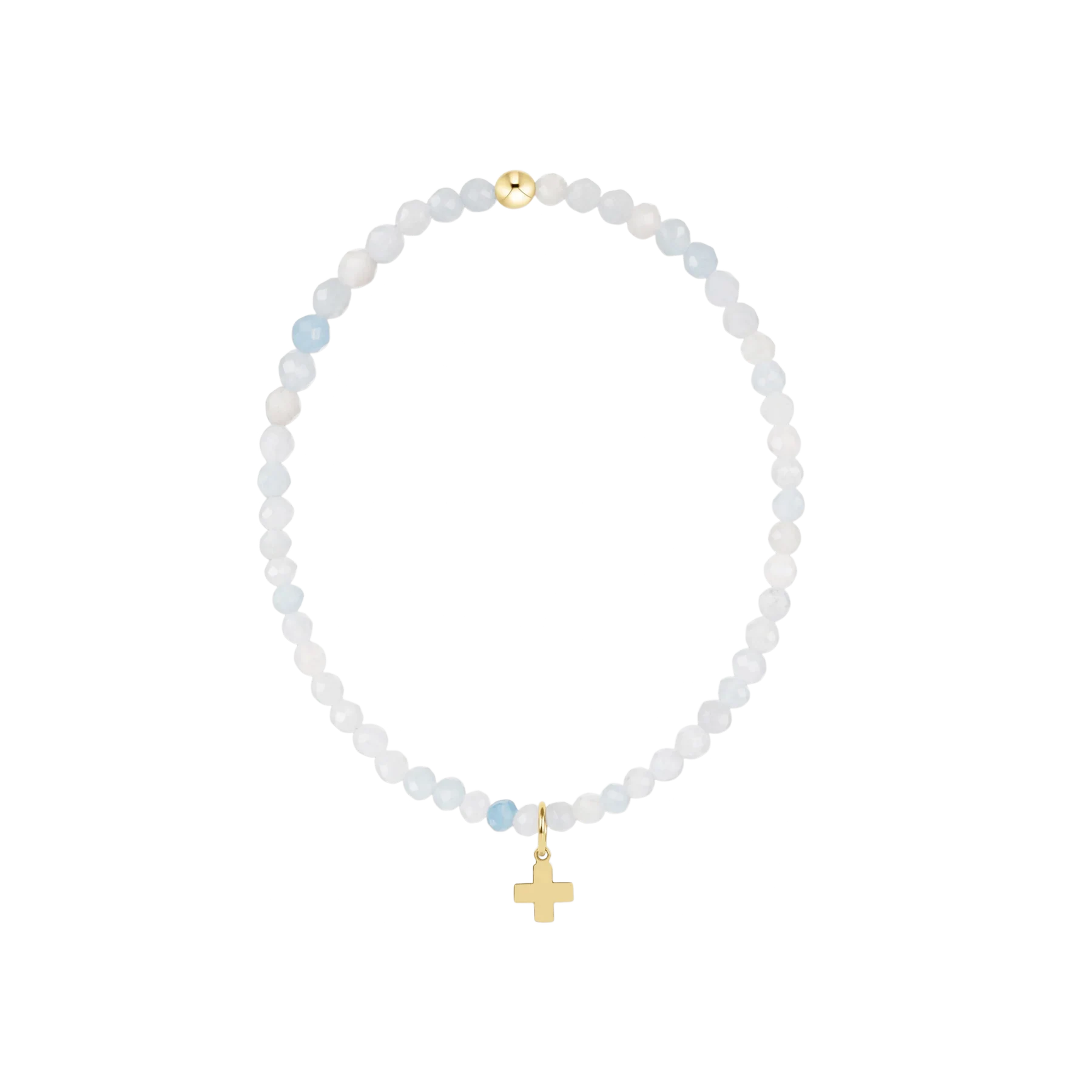 enewton - Classic Aquamarine 3mm Bracelet, Signature Cross Gold Charm