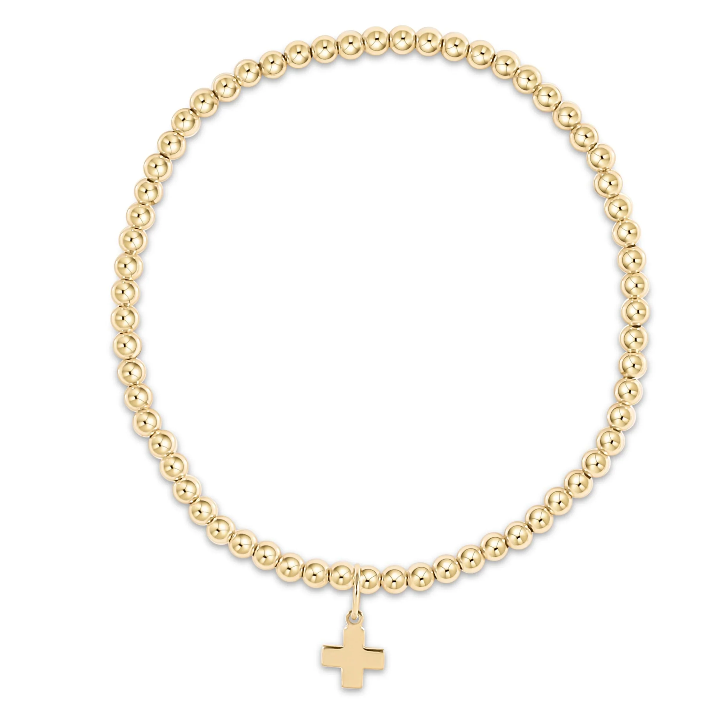 enewton - Extends Classic Gold 3mm Bead Bracelet, Signature Cross Small Gold Charm