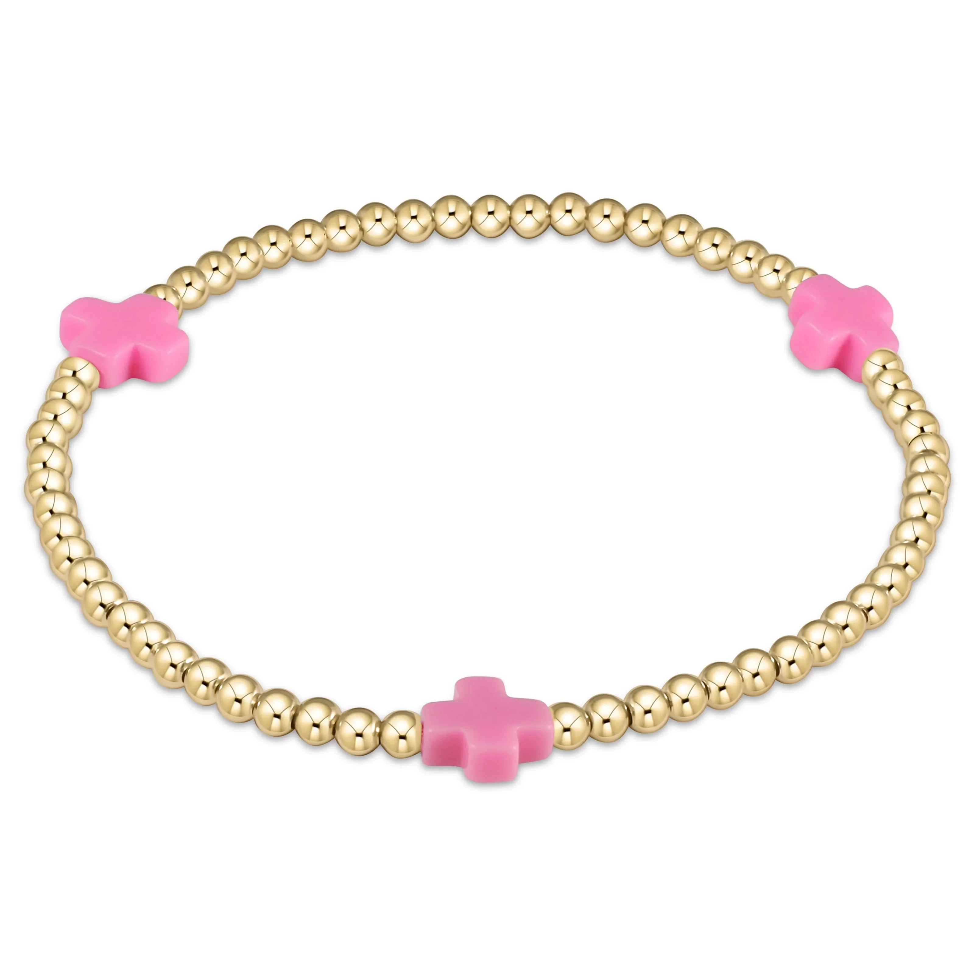 enewton - Extends Signature Cross Gold Pattern 3mm Bead Bracelet, Bright Pink