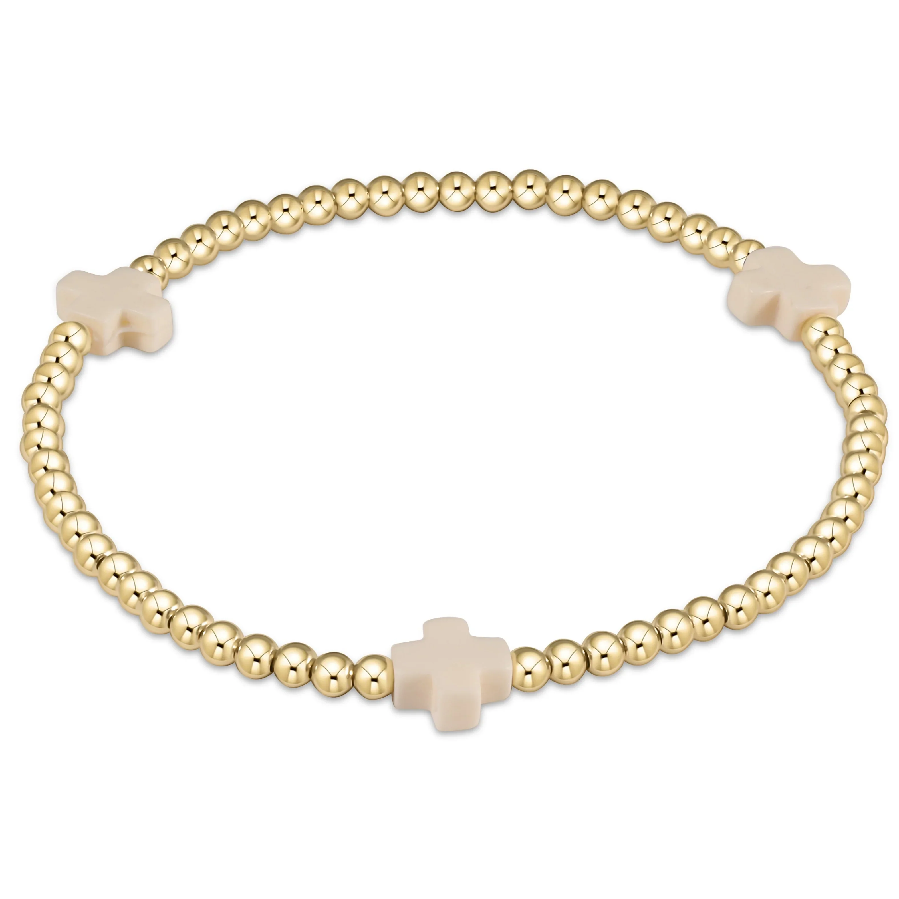 enewton - Extends Signature Cross Gold Pattern 3mm Bead Bracelet, Off White