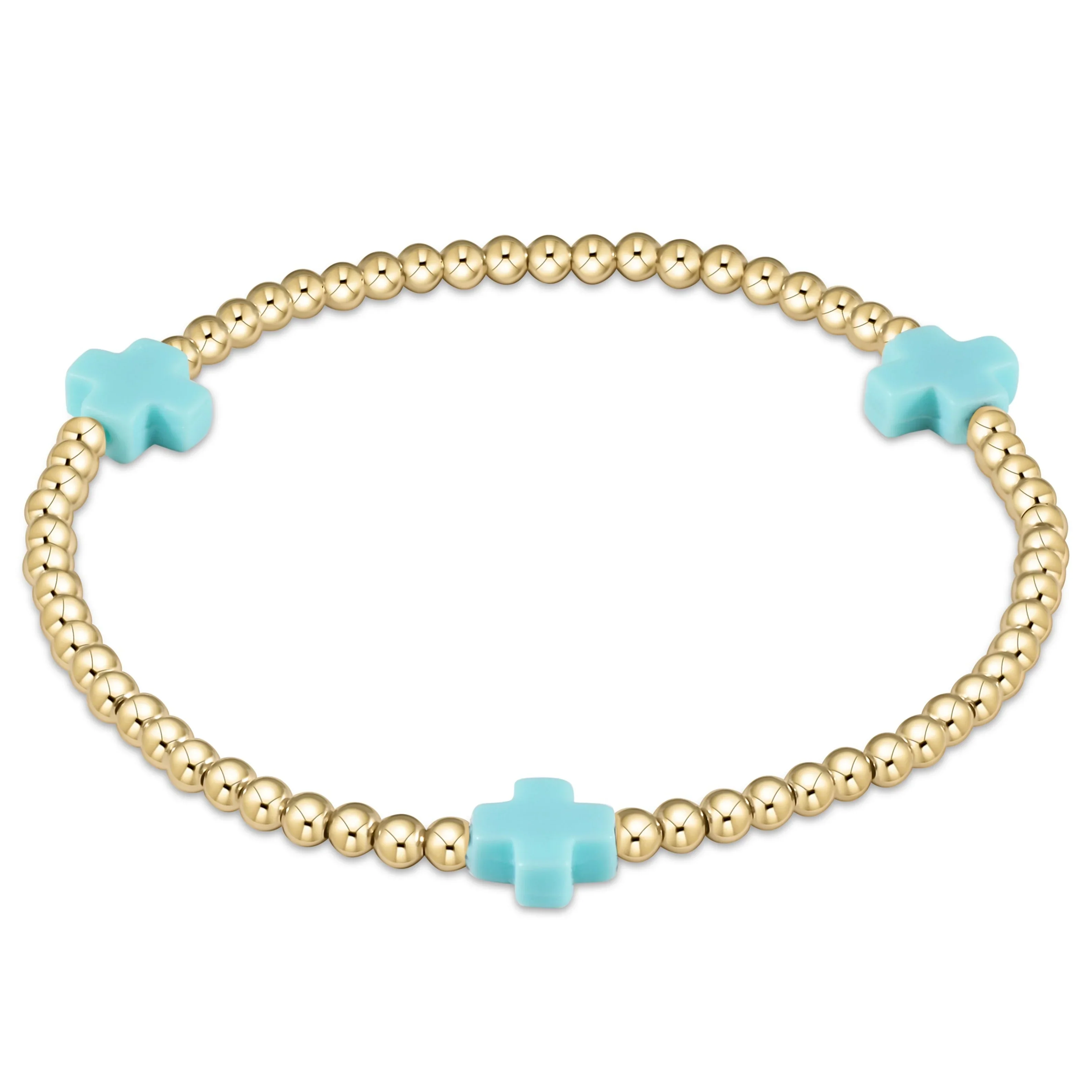 enewton - Extends Signature Cross Gold Pattern 3mm Bead Bracelet, Turquoise
