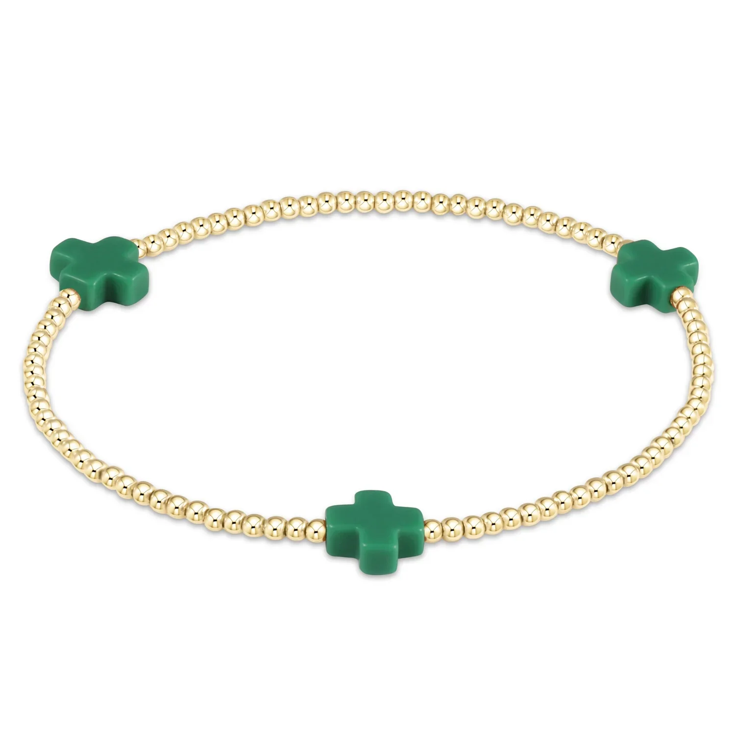 enewton - Signature Cross Gold Pattern 2mm Bead Bracelet, Emerald