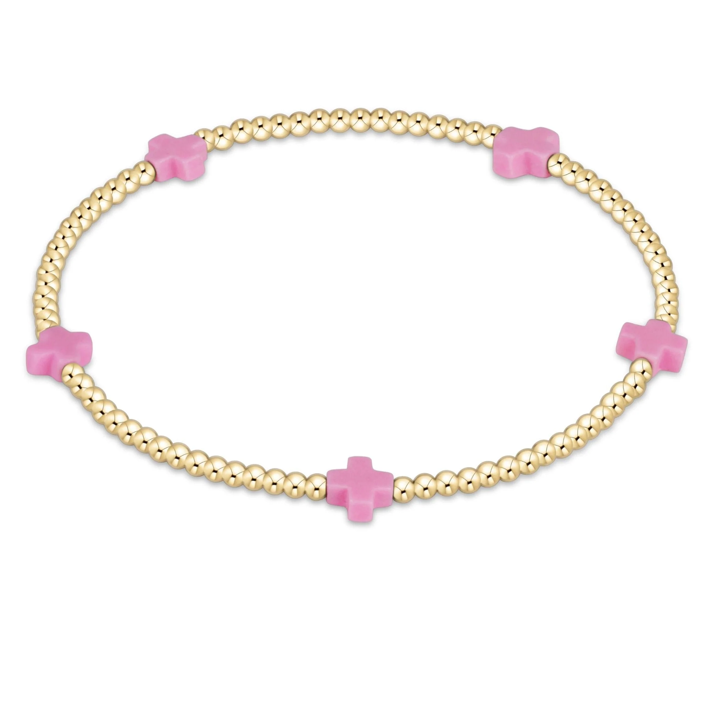 enewton - Signature Cross Small Gold Pattern 2mm Bead Bracelet, Bright Pink