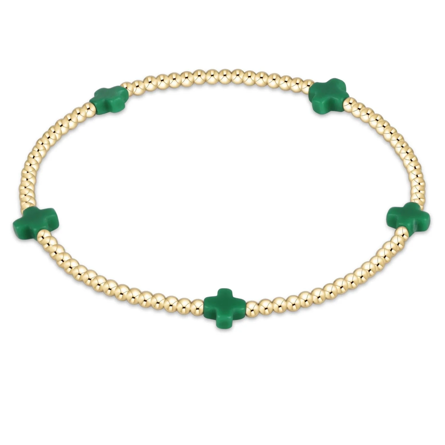enewton - Signature Cross Small Gold Pattern 2mm Bead Bracelet, Emerald