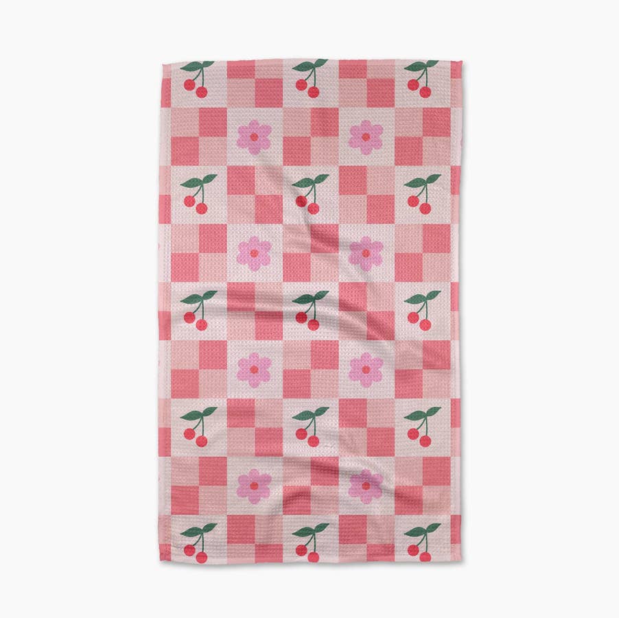 Geometry - Floral and Cherries Tea Towel