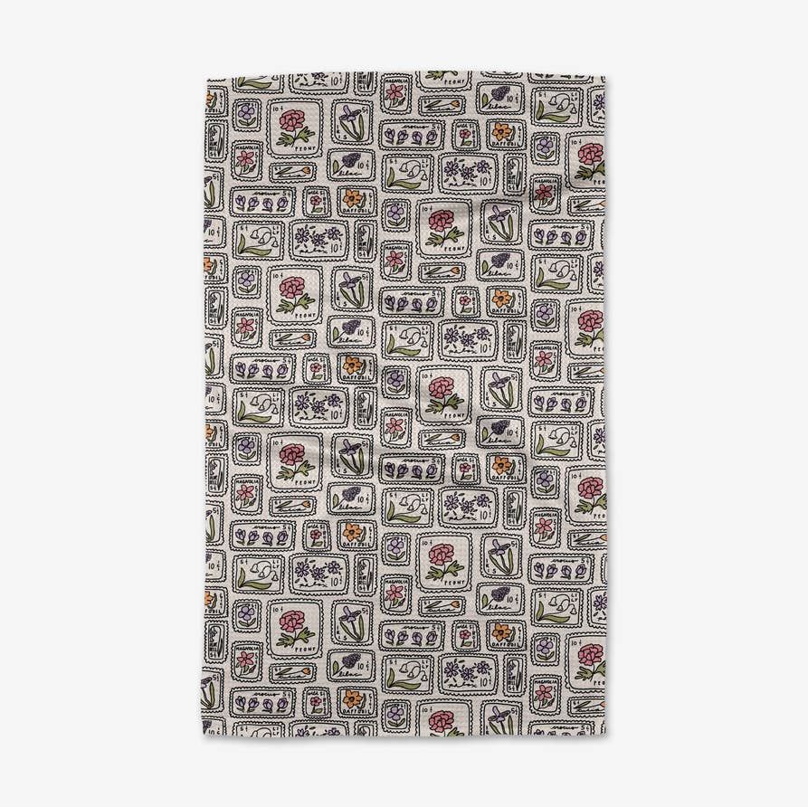 Geometry - Floral Postage Stamps Tea Towel