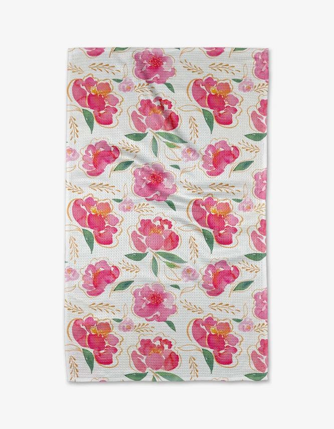 Geometry - Pink Peony Tea Towel