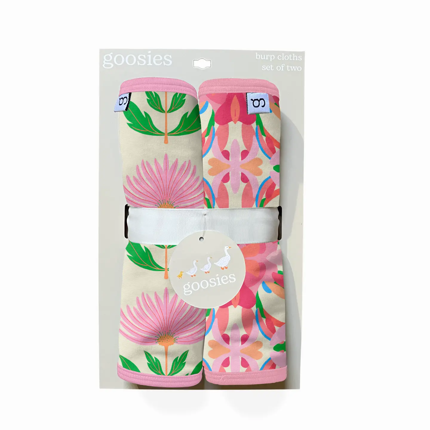 Goosies - Pink Block Flower Burp Cloths