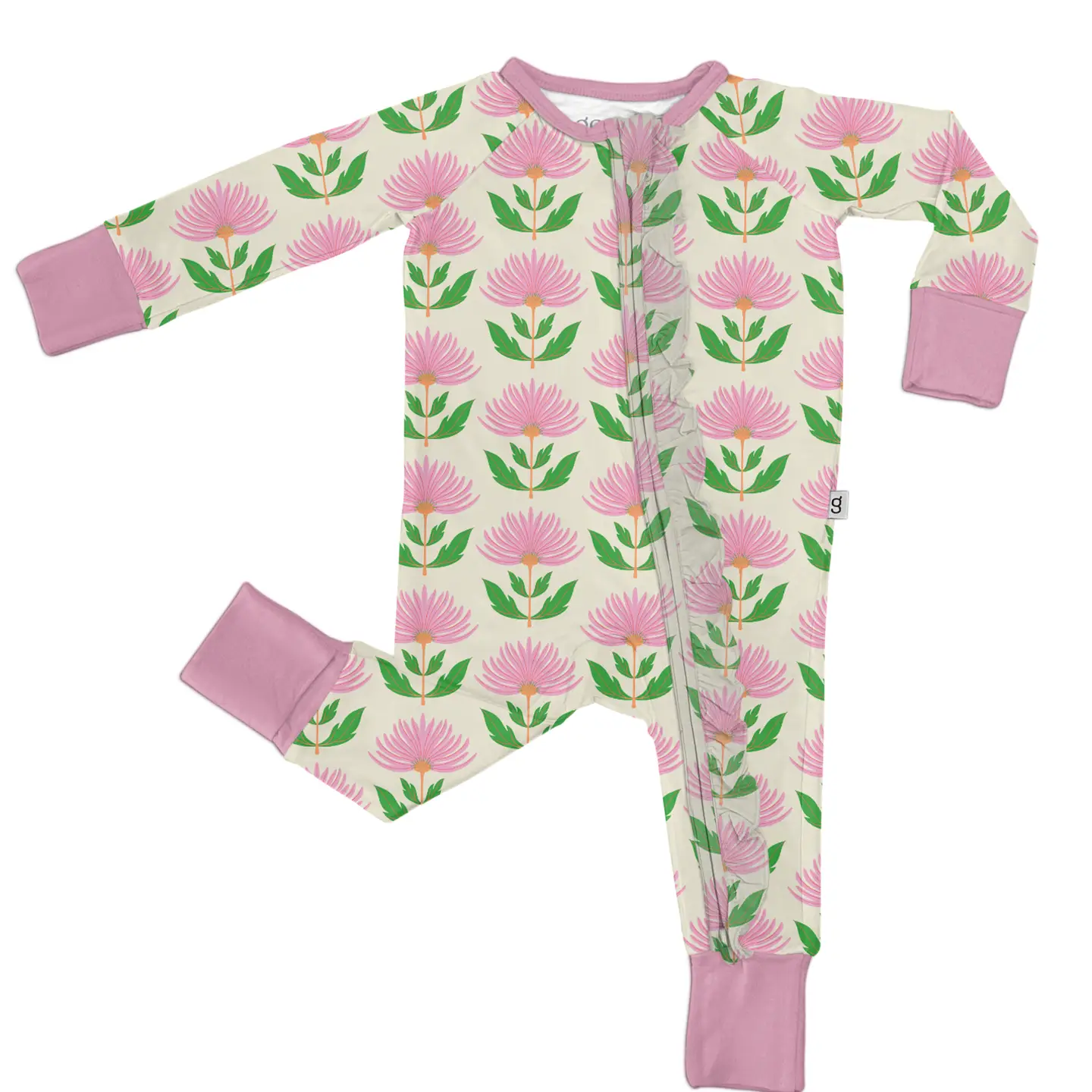 Goosies - Pink Block Flower Zip Ruffle Pajamas, 3-6 Months