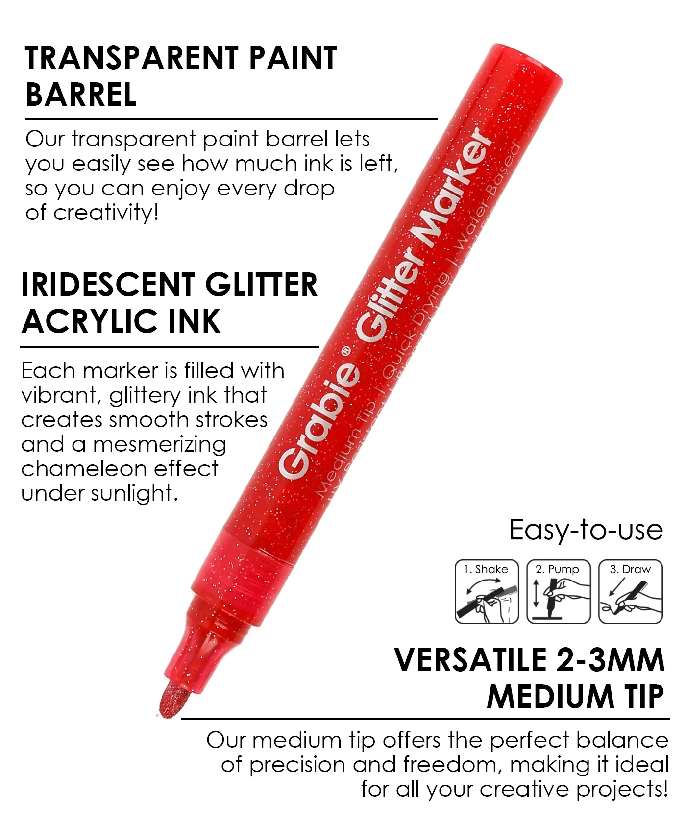 Grabie - Iridescent Glitter Acrylic Paint Marker Set - Image 7