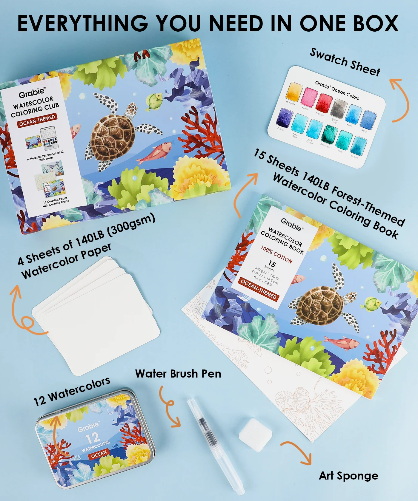 Grabie - Watercolor Coloring Club Box, Ocean - Image 2