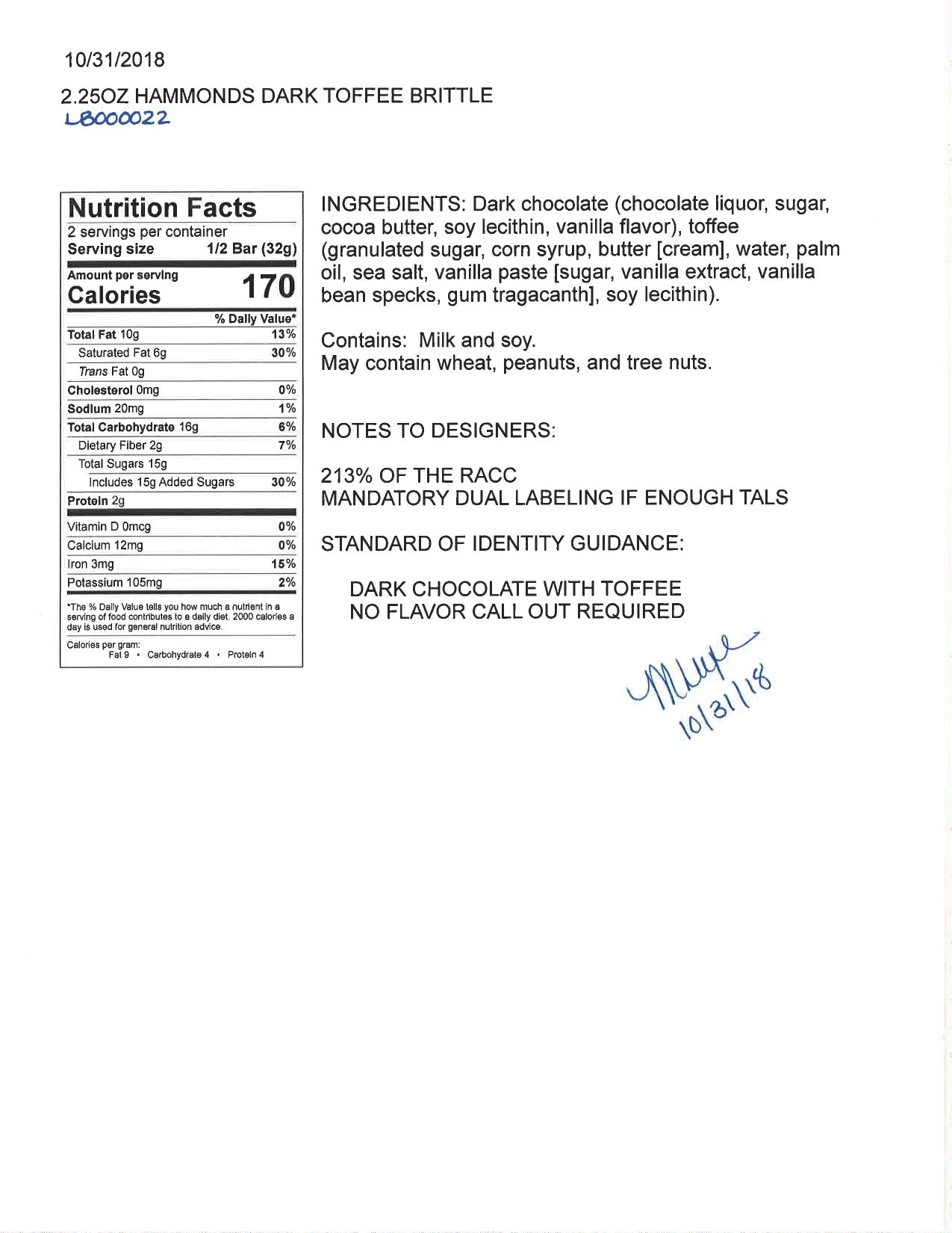 Hammond's Candies - Natural Toffee Brittle Dark Chocolate Candy Bar - Image 3