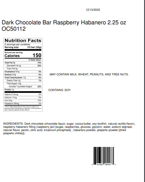 Hammond's Candies - Raspberry Habanero Dark Chocolate Candy Bar - Image 3