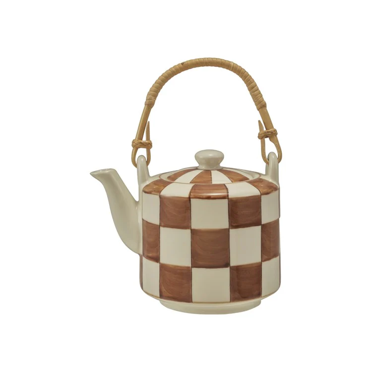Hazel Mazel - Checked Stoneware Teapot