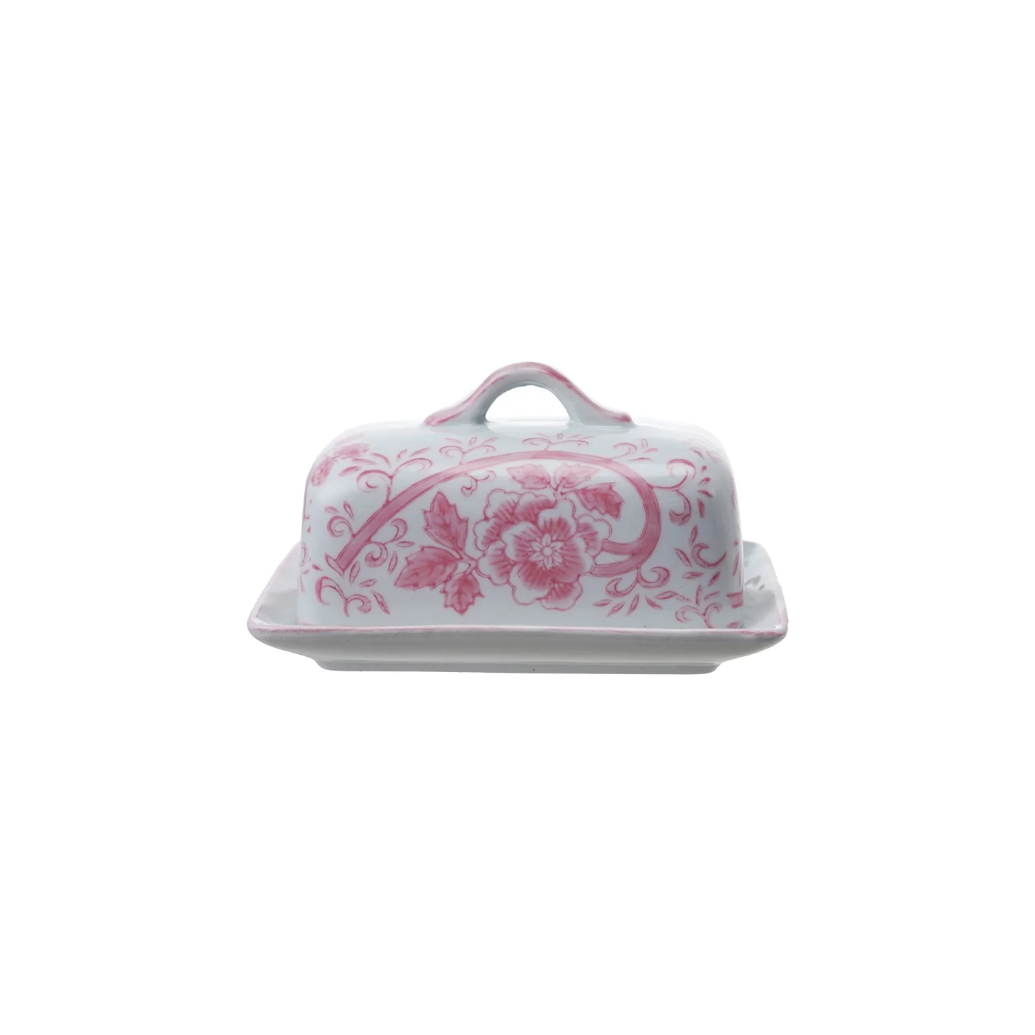 Hazel Mazel - Stoneware Butter Dish with Pink Floral Pattern