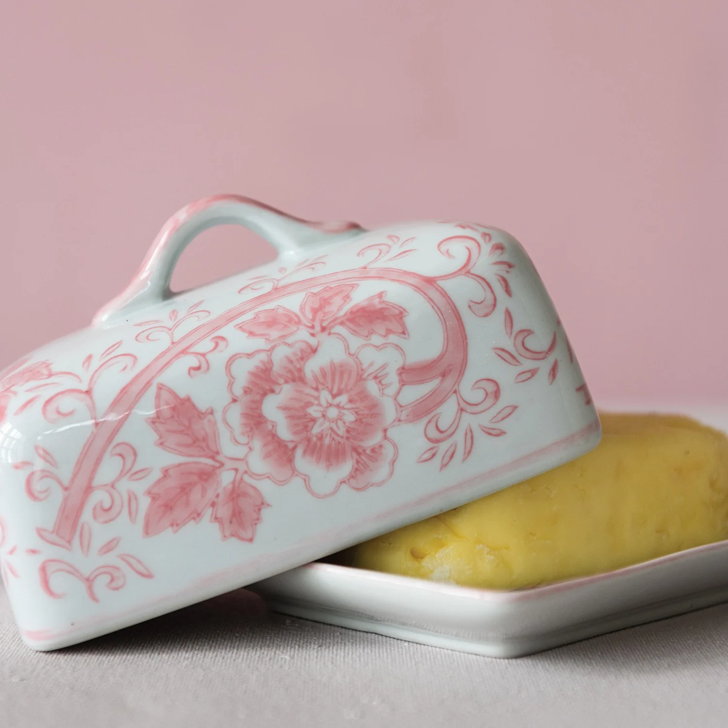 Hazel Mazel - Stoneware Butter Dish with Pink Floral Pattern - Image 2