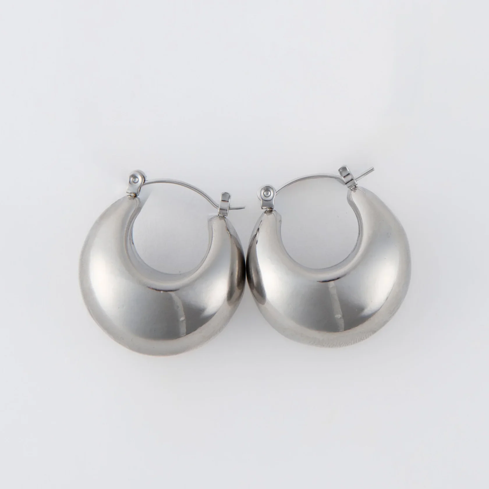Narelle - Waterproof Bowl Hoop Earrings, Silver