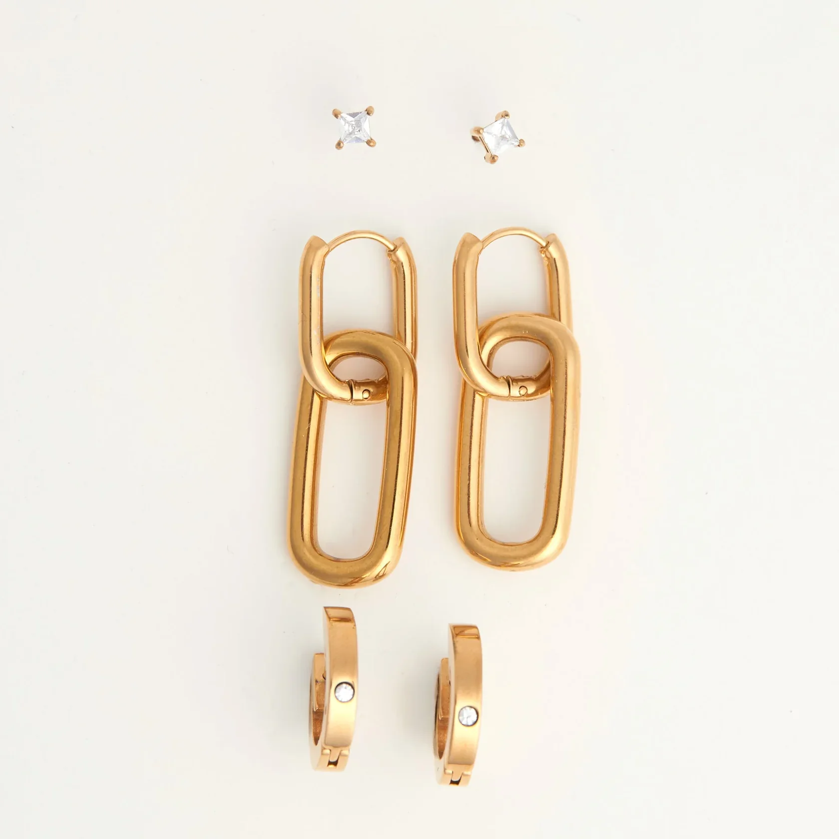 Narelle - Waterproof Double Linked Hoop Earring Trio, Gold