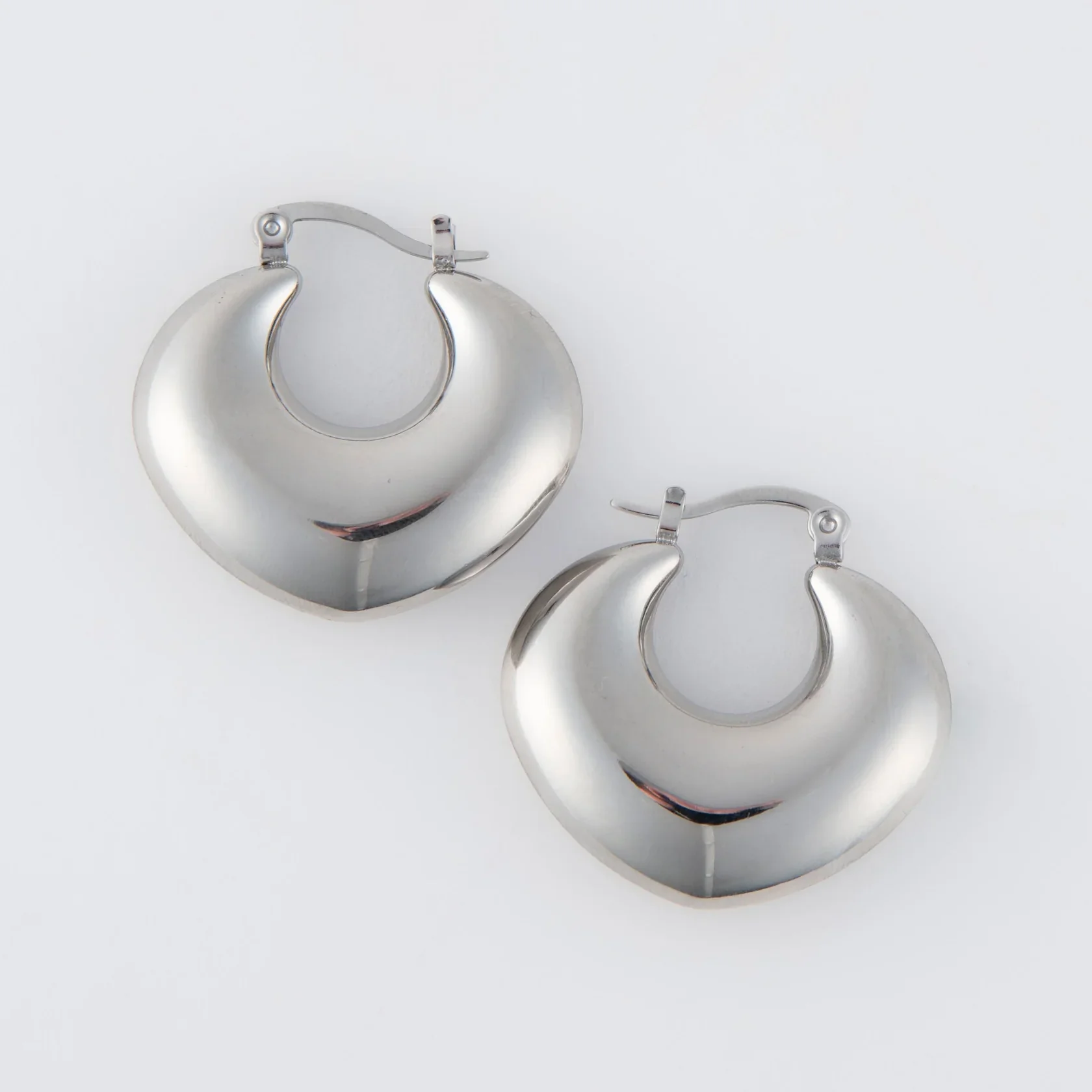 Narelle - Waterproof Round Geo Hoop Earrings, Silver