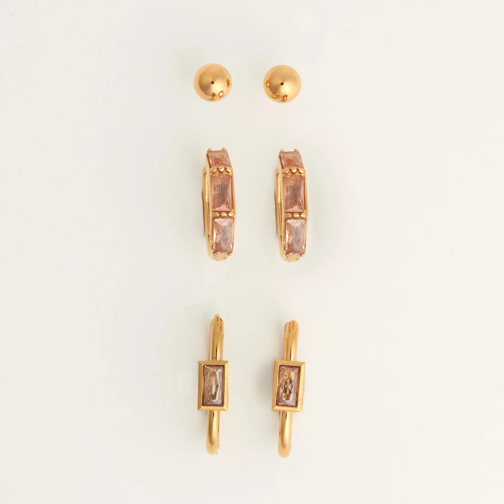 Narelle - Waterproof Rectangle Hoop Earring Trio, Gold