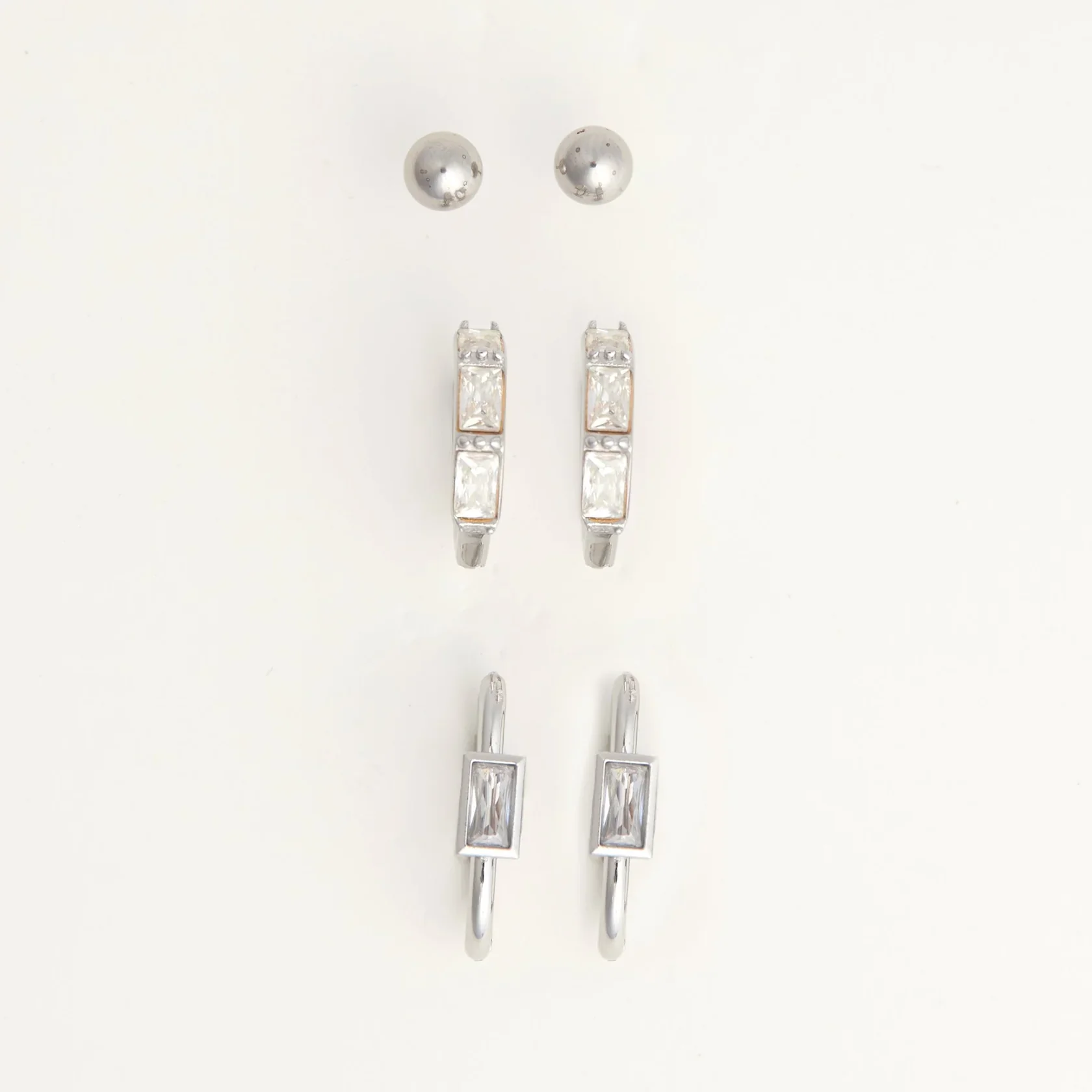Narelle - Waterproof Rectangle Hoop Earring Trio, Silver